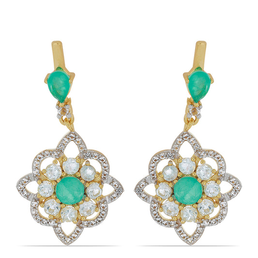 Goldplattierte Silberohrringe mit Paraiba Quarz und weißem Topas