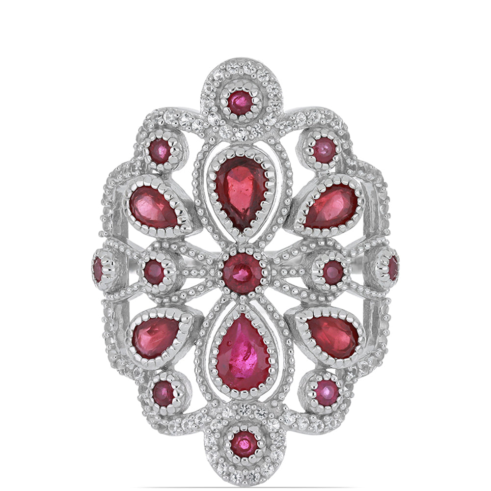 Silberring mit Rubin aus Madagaskar und weißem Topas 1 