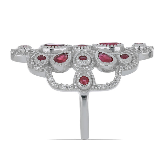 Silberring mit Rubin aus Madagaskar und weißem Topas