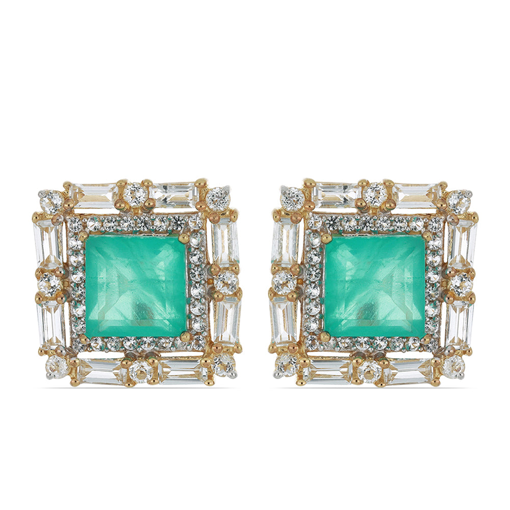 Goldplattierte Silberohrringe mit Paraiba Quarz und weißem Topas 1 