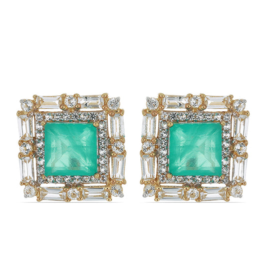 Goldplattierte Silberohrringe mit Paraiba Quarz und weißem Topas