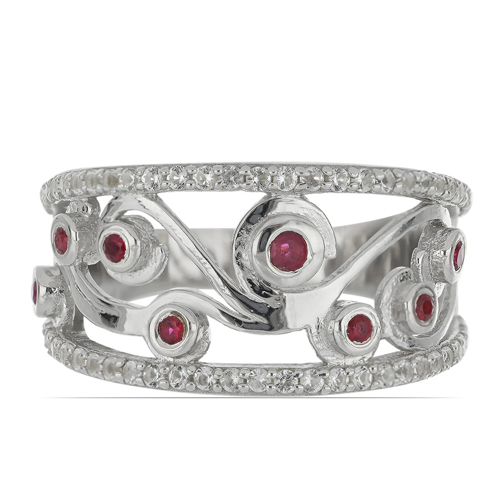 Silberring mit Rubin aus Madagaskar und weißem Topas