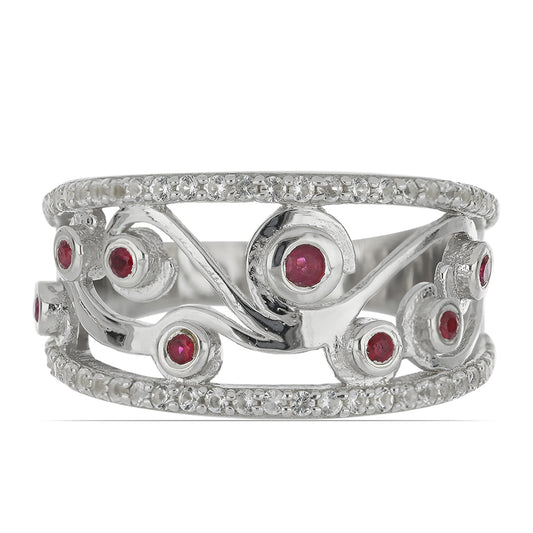 Silberring mit Rubin aus Madagaskar und weißem Topas