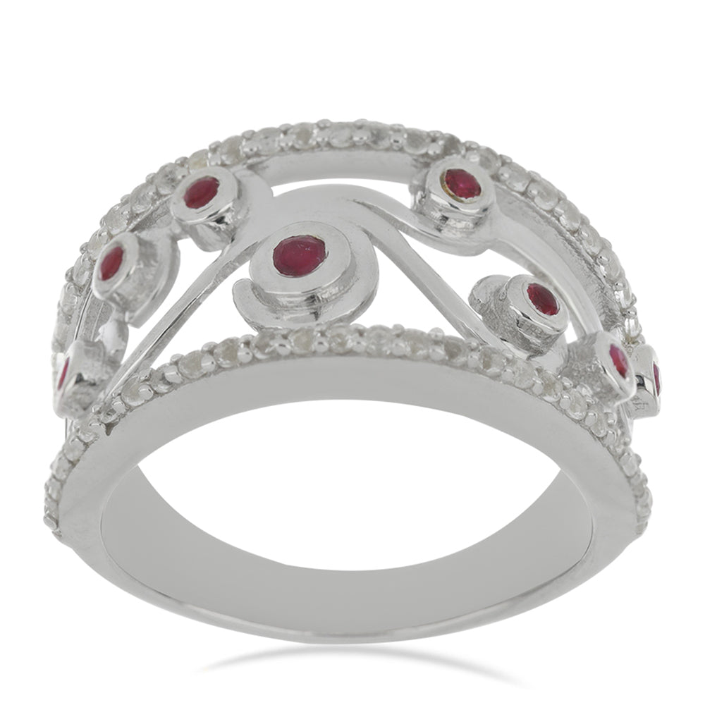 Silberring mit Rubin aus Madagaskar und weißem Topas