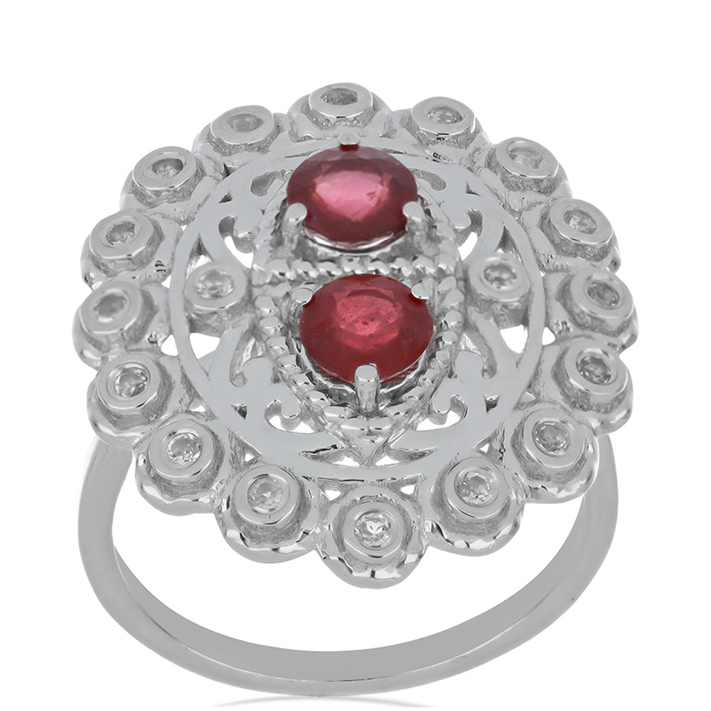 Silberring mit Rubin aus Madagaskar und weißem Topas