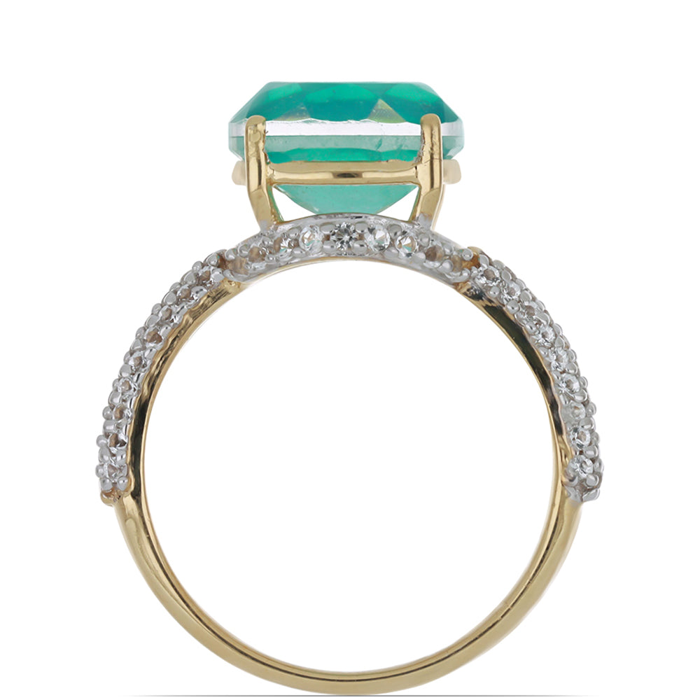 Goldplattierter Silberring mit Paraiba Quarz und weißem Topas 2 