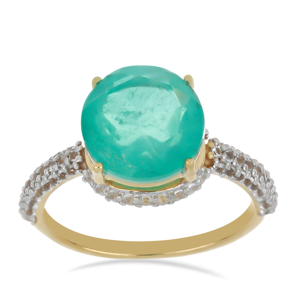 Goldplattierter Silberring mit Paraiba Quarz und weißem Topas 3 