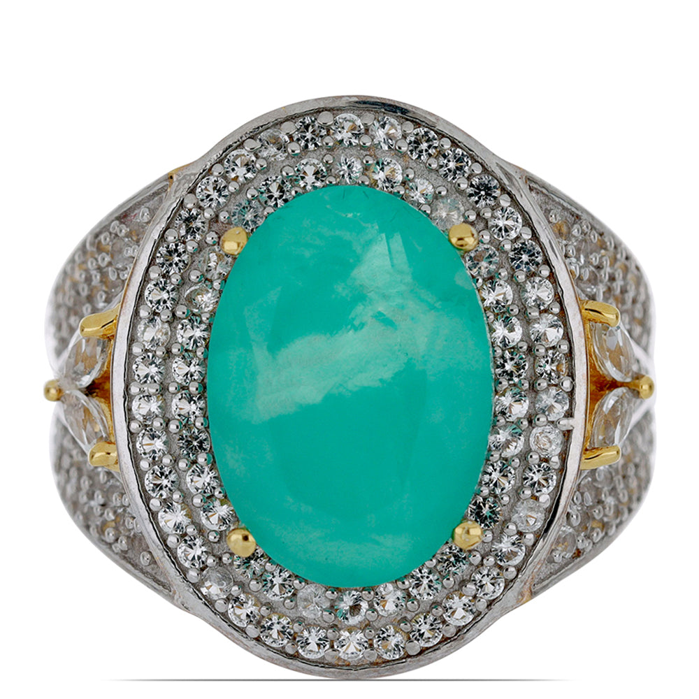 Goldplattierter Silberring mit Paraiba Quarz und weißem Topas 1 