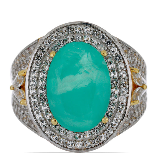 Goldplattierter Silberring mit Paraiba Quarz und weißem Topas