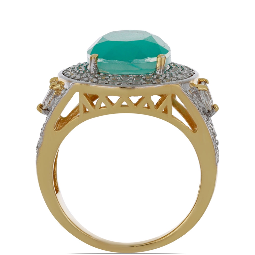 Goldplattierter Silberring mit Paraiba Quarz und weißem Topas 2 