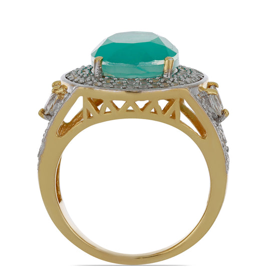 Goldplattierter Silberring mit Paraiba Quarz und weißem Topas