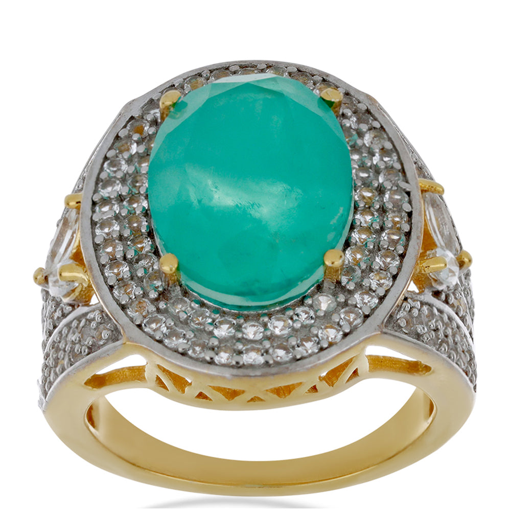 Goldplattierter Silberring mit Paraiba Quarz und weißem Topas 3 