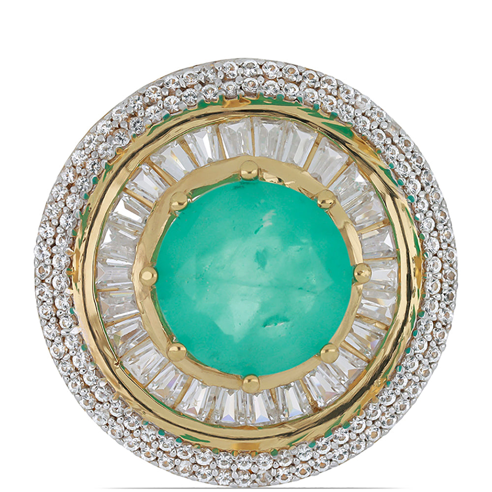 Goldplattierter Silberring mit Paraiba Quarz und weißem Zirkon