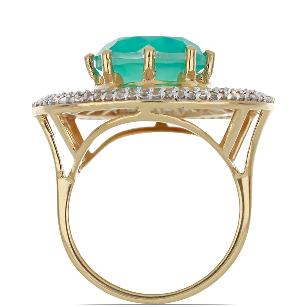 Goldplattierter Silberring mit Paraiba Quarz und weißem Zirkon