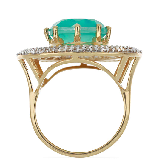 Goldplattierter Silberring mit Paraiba Quarz und weißem Zirkon