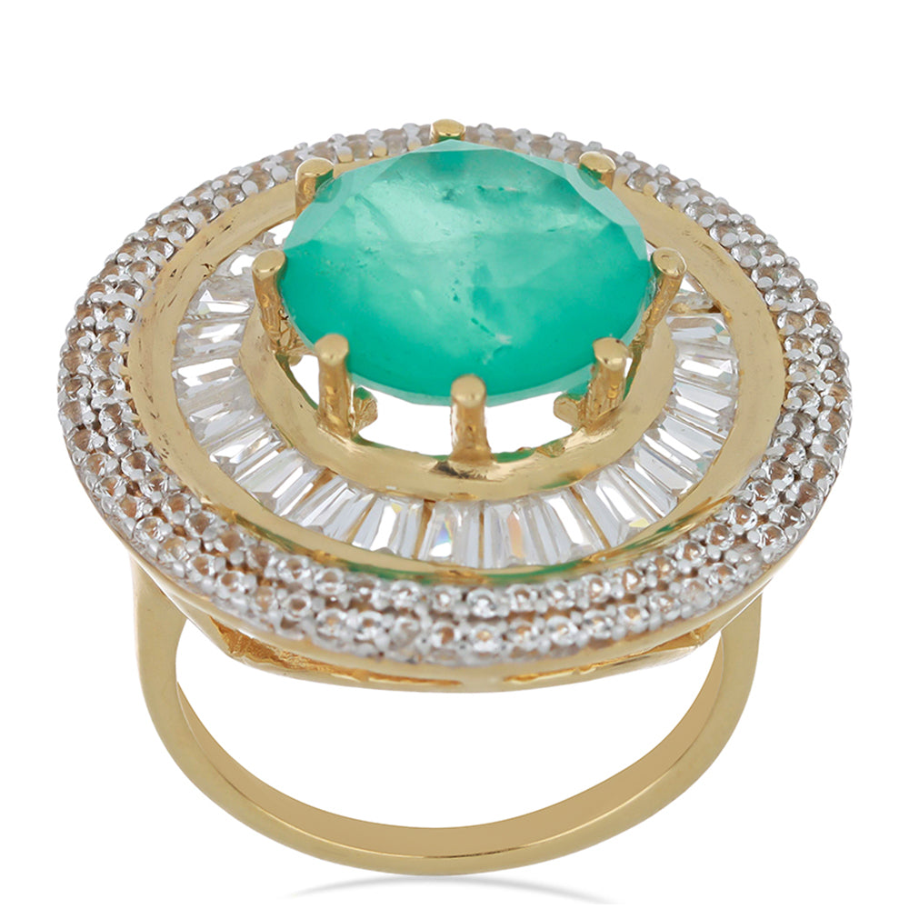 Goldplattierter Silberring mit Paraiba Quarz und weißem Zirkon