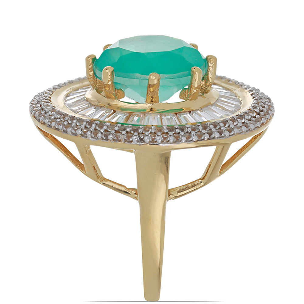 Goldplattierter Silberring mit Paraiba Quarz und weißem Zirkon 4 