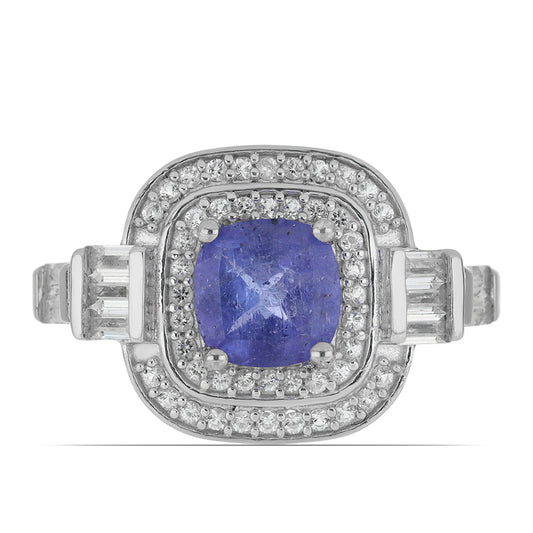 Silberring mit Tansanit und weißem Topas