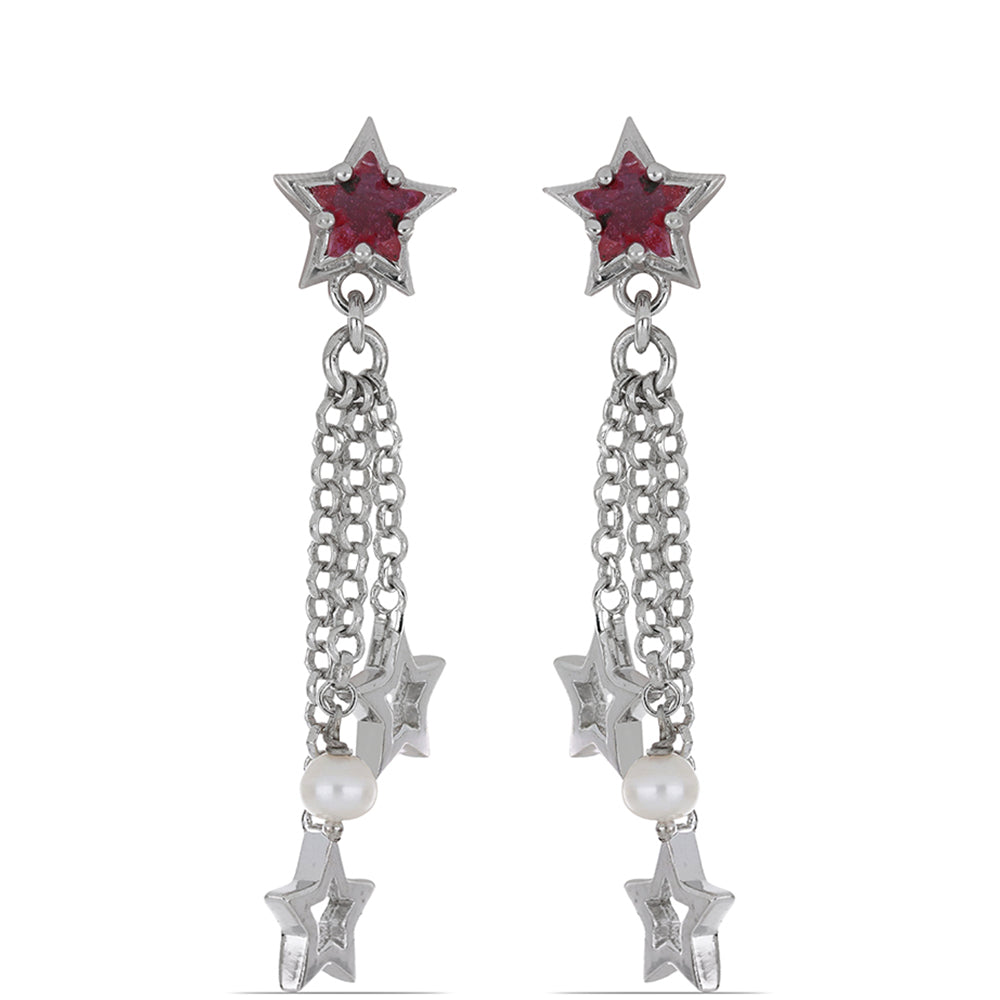 Silberohrringe mit Rubin aus Madagaskar und weißer Süßwasserperle