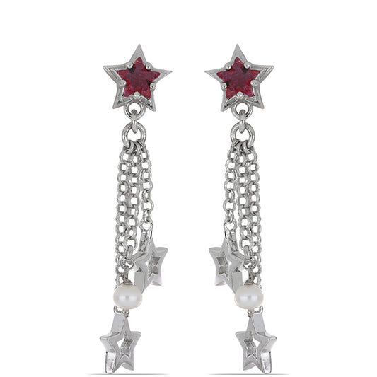 Silberohrringe mit Rubin aus Madagaskar und weißer Süßwasserperle