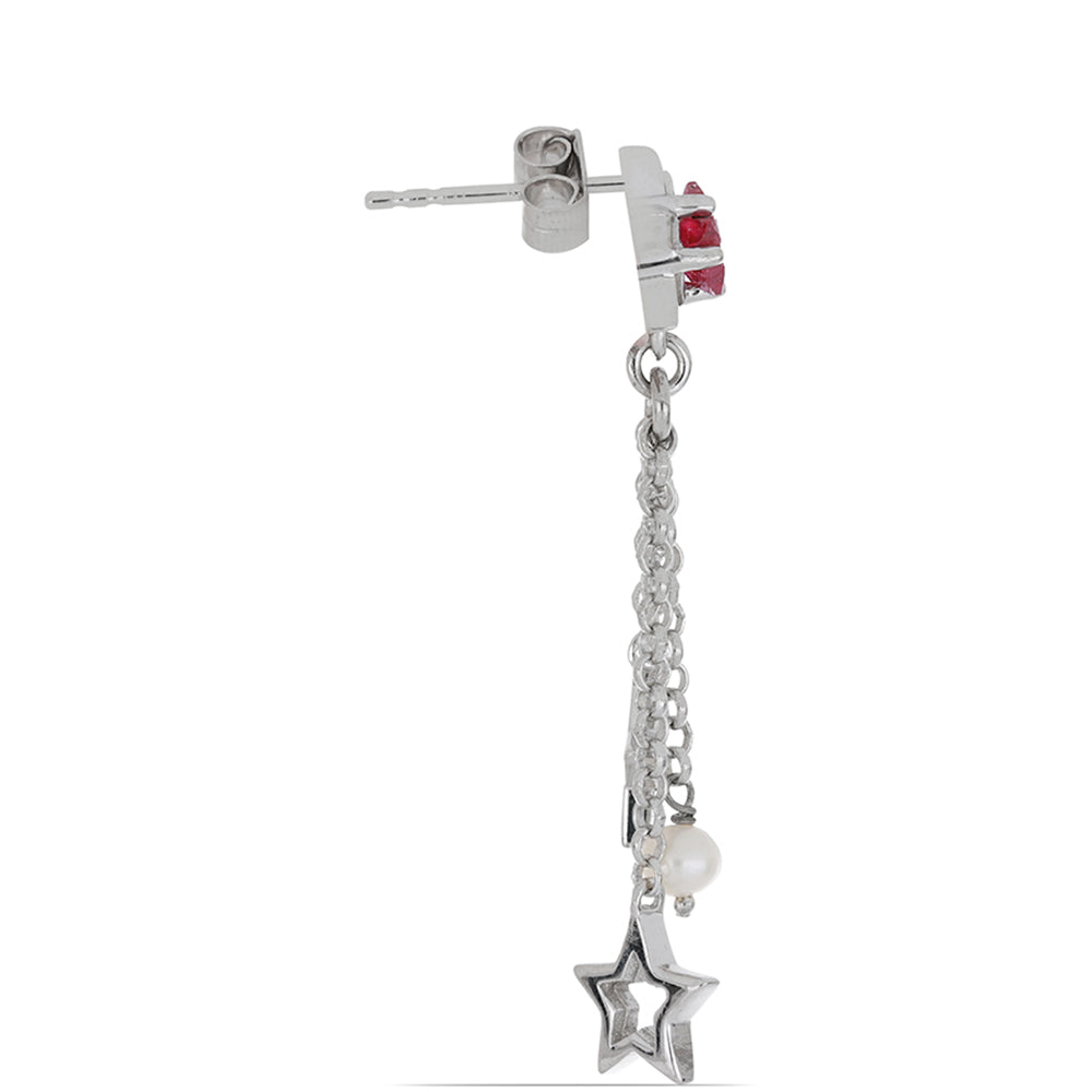 Silberohrringe mit Rubin aus Madagaskar und weißer Süßwasserperle 2 