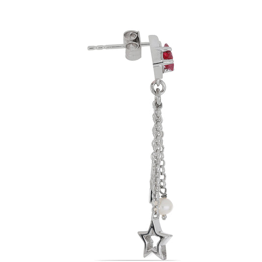 Silberohrringe mit Rubin aus Madagaskar und weißer Süßwasserperle