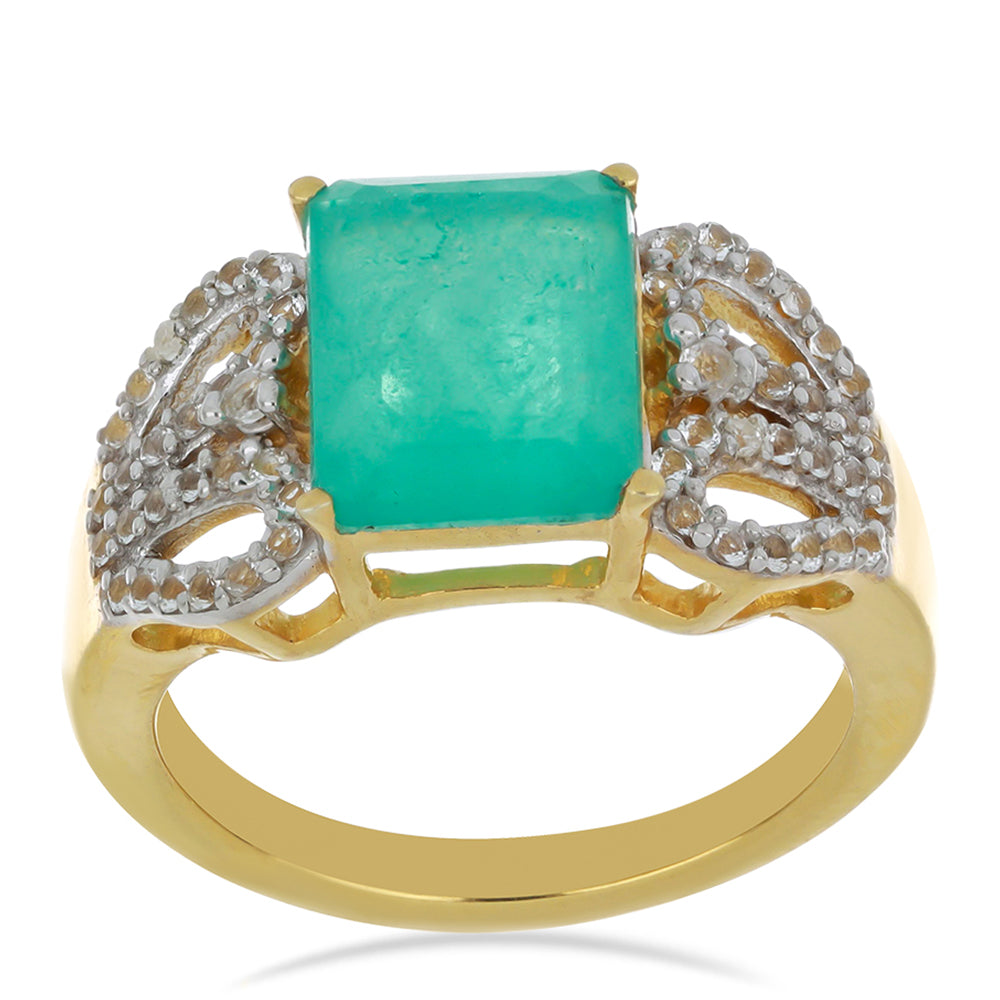 Goldplattierter Silberring mit Paraiba Quarz und weißem Topas