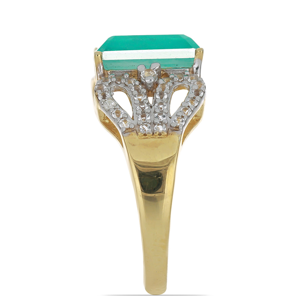 Goldplattierter Silberring mit Paraiba Quarz und weißem Topas 4 