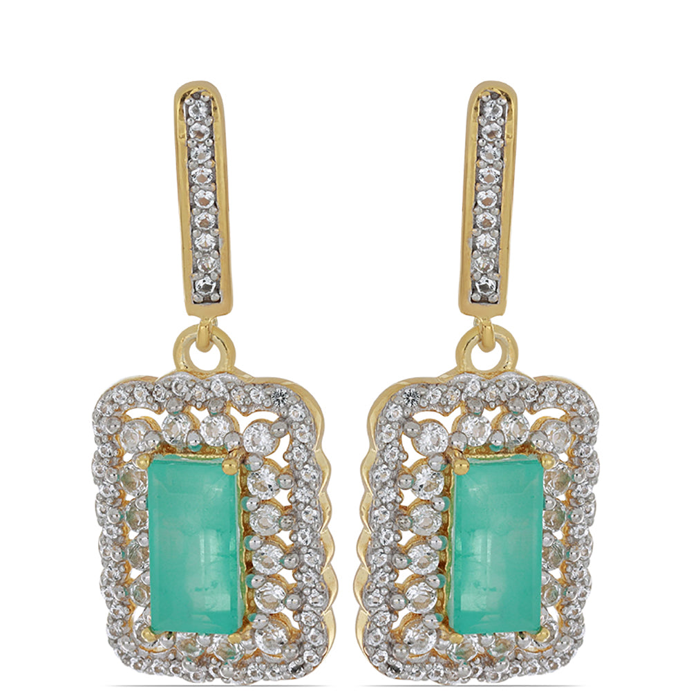 Goldplattierte Silberohrringe mit Paraiba Quarz und weißem Topas 1 