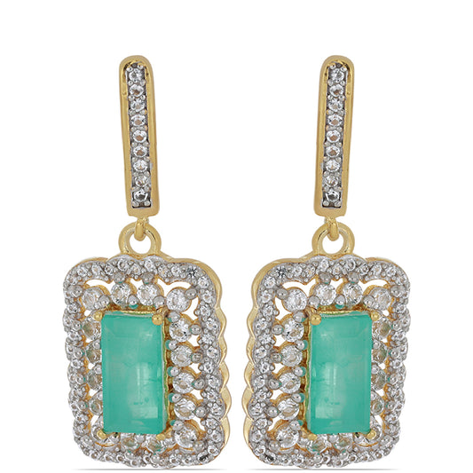 Goldplattierte Silberohrringe mit Paraiba Quarz und weißem Topas