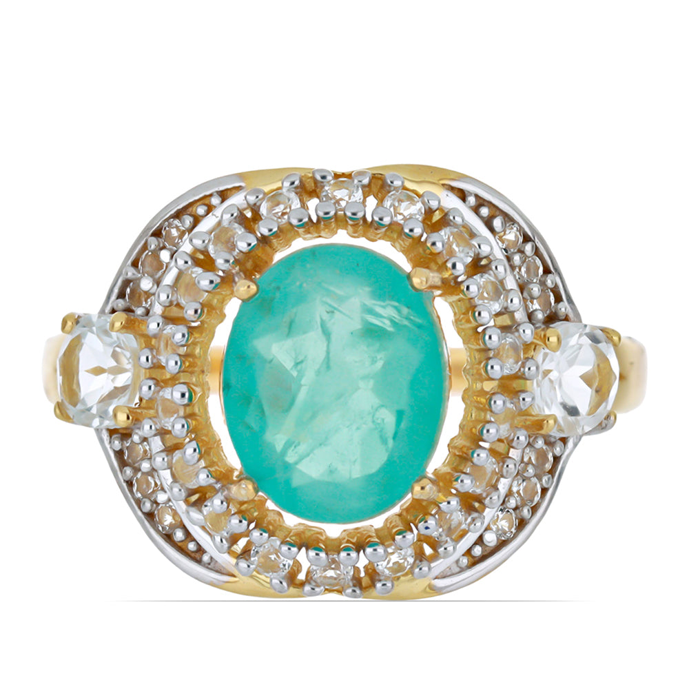 Goldplattierter Silberring mit Paraiba Quarz und weißem Topas