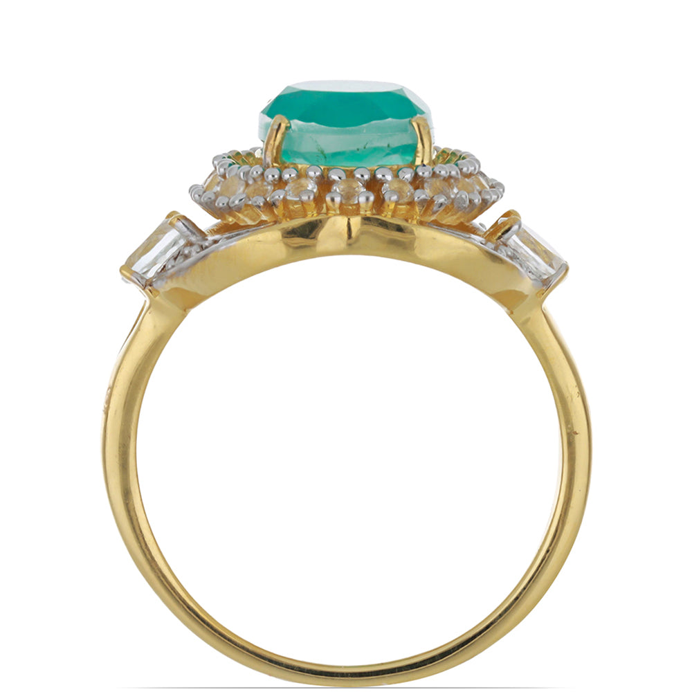 Goldplattierter Silberring mit Paraiba Quarz und weißem Topas