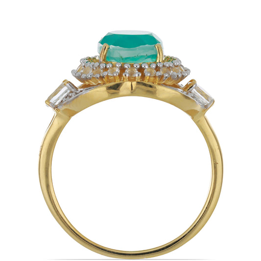 Goldplattierter Silberring mit Paraiba Quarz und weißem Topas