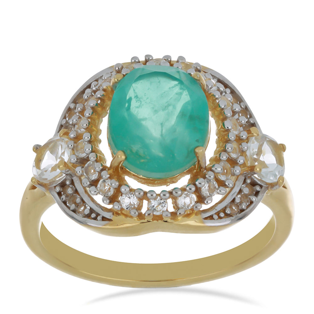 Goldplattierter Silberring mit Paraiba Quarz und weißem Topas 3 