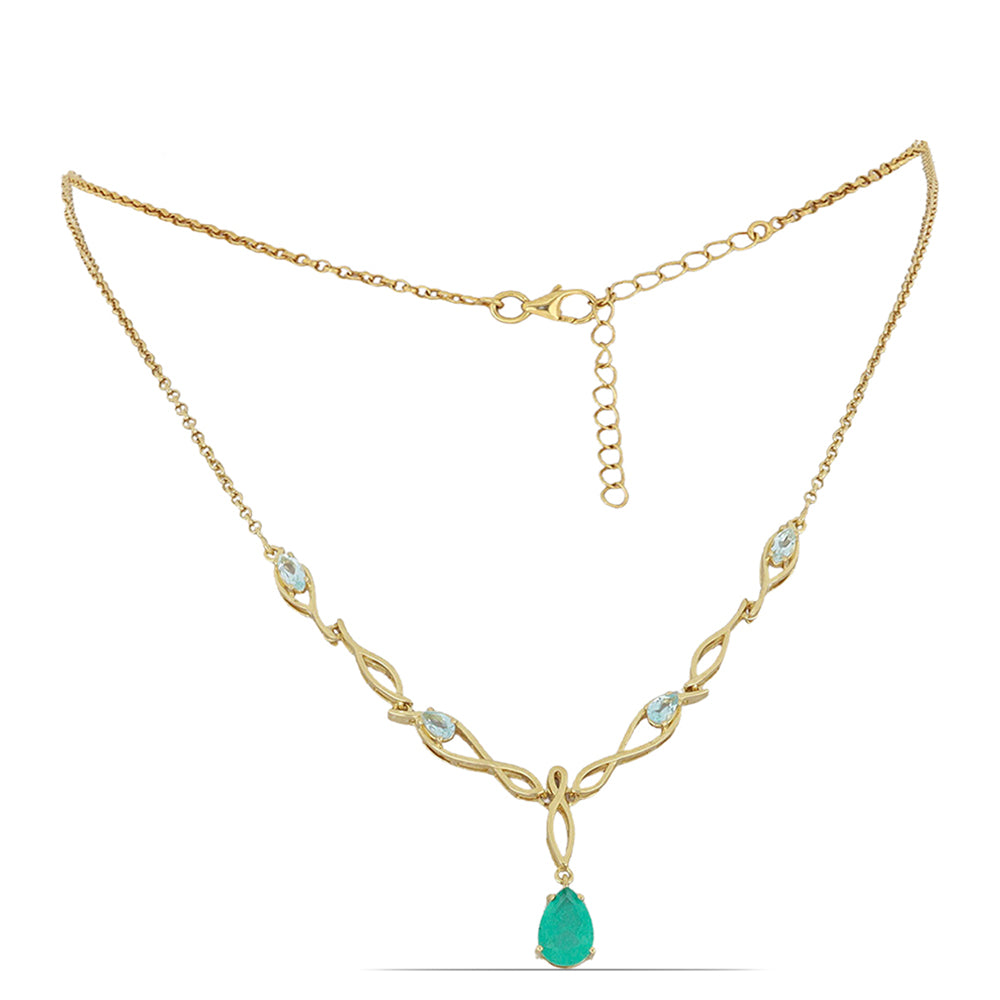 Goldplattierte Silberhalskette mit Paraiba Quarz 1 
