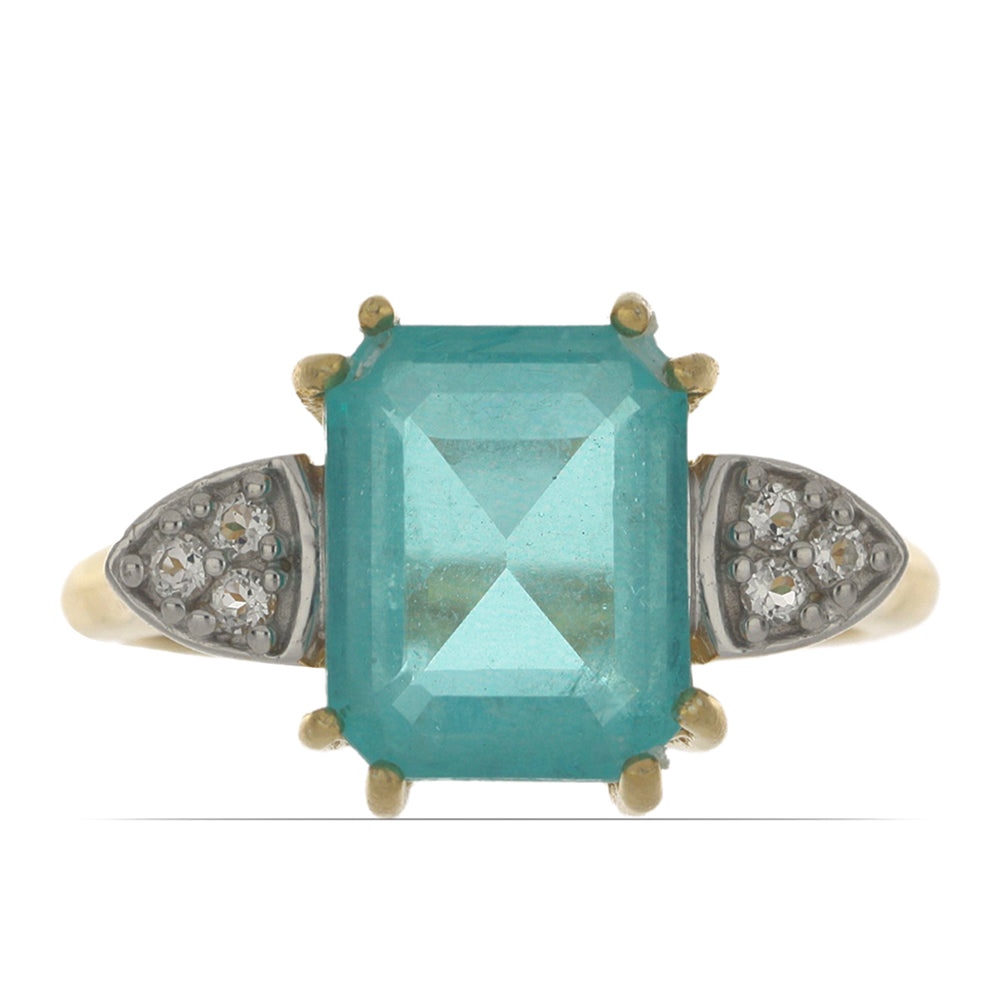 Goldplattierter Silberring mit Paraiba Quarz und weißem Topas 1 