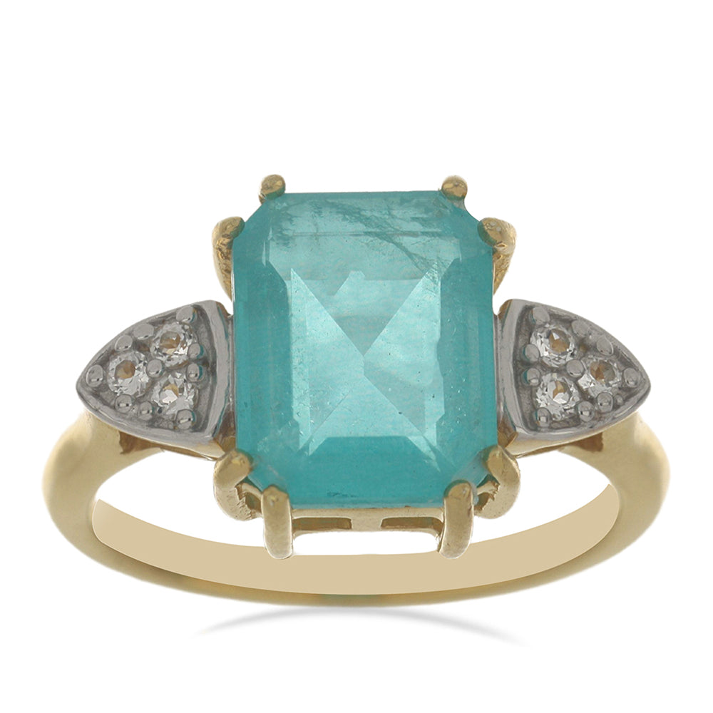 Goldplattierter Silberring mit Paraiba Quarz und weißem Topas 3 