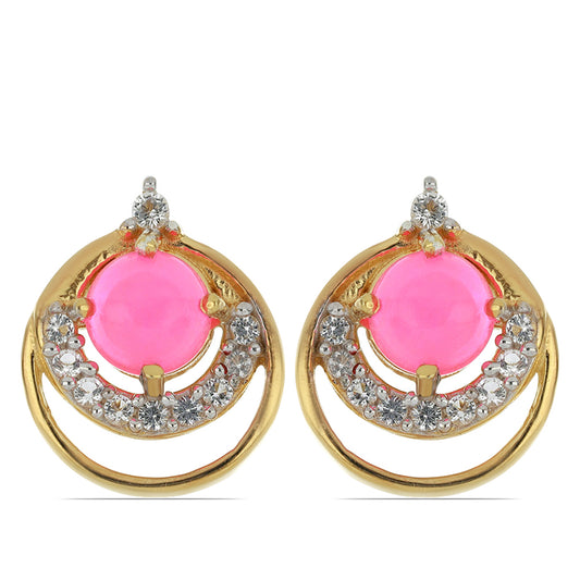 Goldplattierte Silberohrringe mit rosa äthiopischem Opal aus Lega Dembi und weißem Topas