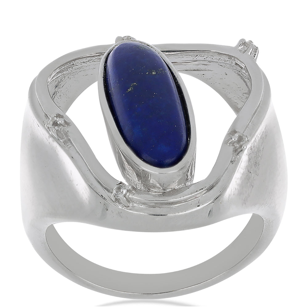 Silberring mit Lapislazuli aus Badakhshan und weißem Topas 3 