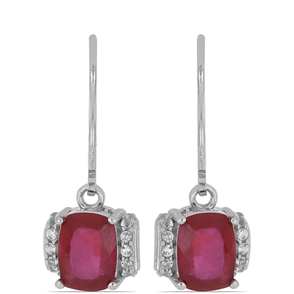 Silberohrringe mit Rubin aus Madagaskar und weißem Topas 1 