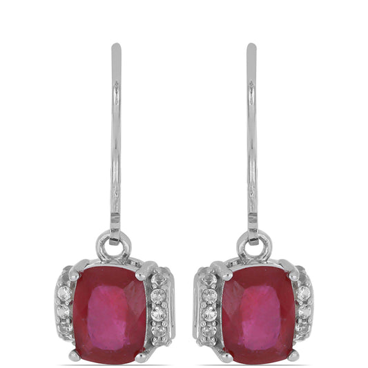 Silberohrringe mit Rubin aus Madagaskar und weißem Topas