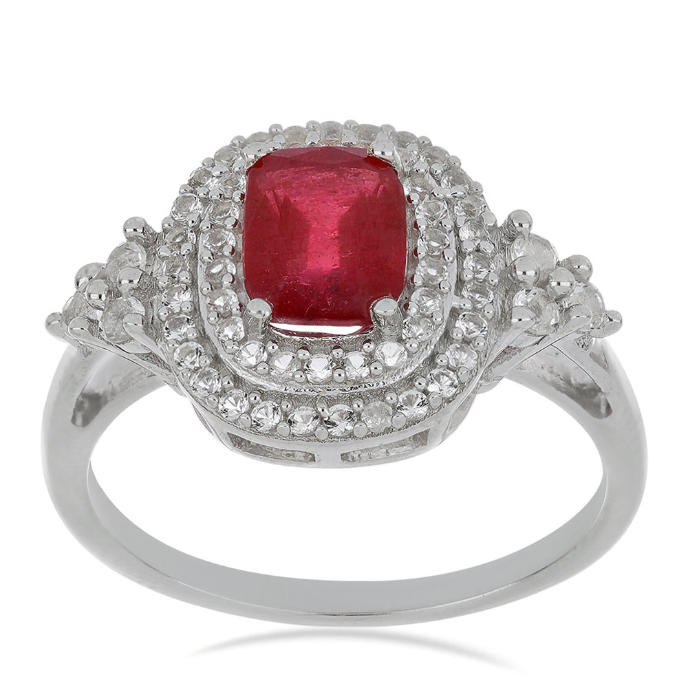 Silberring mit Rubin aus Madagaskar und weißem Topas