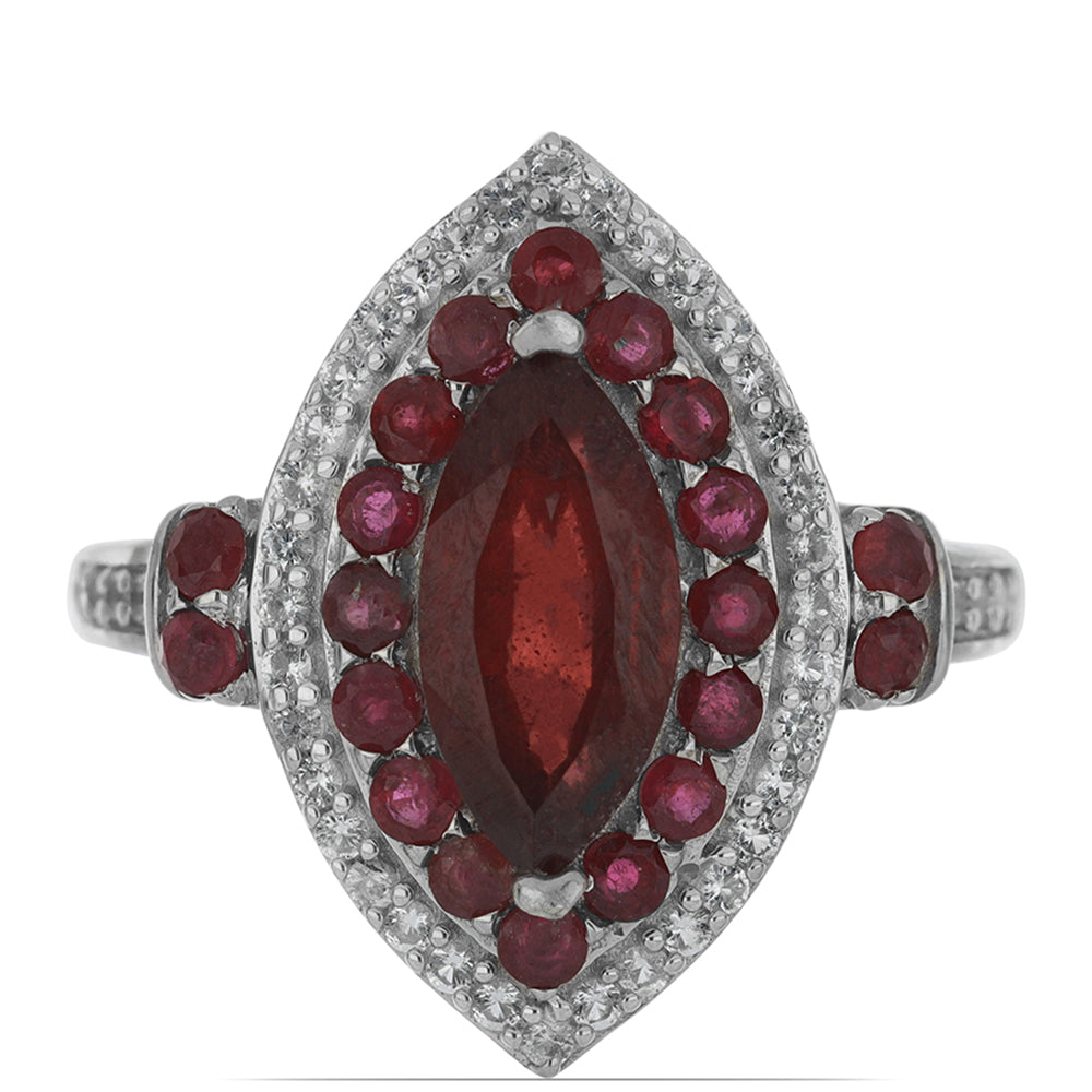 Silberring mit Rubin aus Madagaskar und weißem Topas 1 