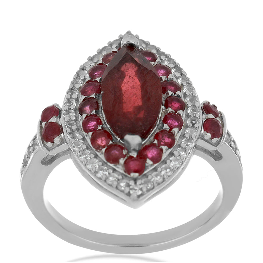 Silberring mit Rubin aus Madagaskar und weißem Topas