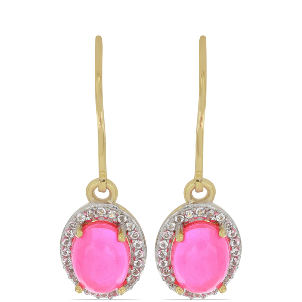 Goldplattierte Silberohrringe mit rosa äthiopischem Opal aus Lega Dembi und weißem Topas 1 