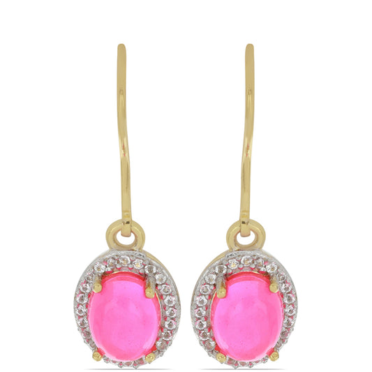 Goldplattierte Silberohrringe mit rosa äthiopischem Opal aus Lega Dembi und weißem Topas