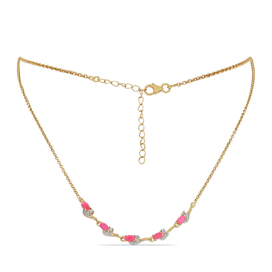 Goldplattierte Silberhalskette mit rosa Opal aus Lega Dembi und weißem Topas