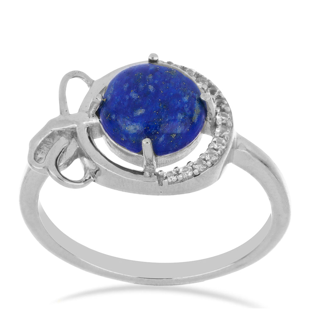 Silberring mit Lapislazuli aus Badakhshan und weißem Topas