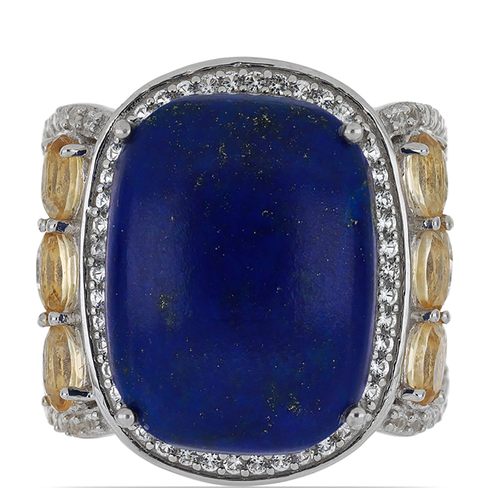 Silberring mit Lapislazuli aus Badakhshan und Zitrin aus dem Ural 1 