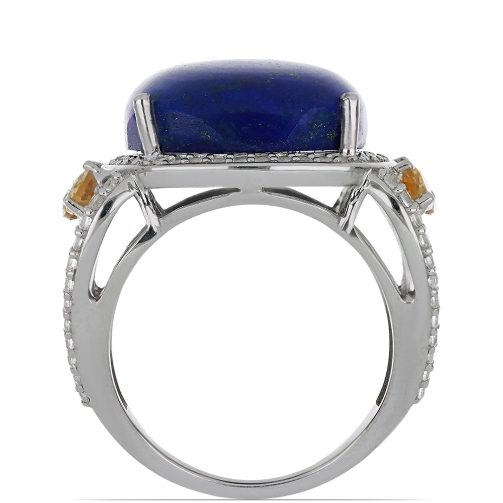 Silberring mit Lapislazuli aus Badakhshan und Zitrin aus dem Ural 2 